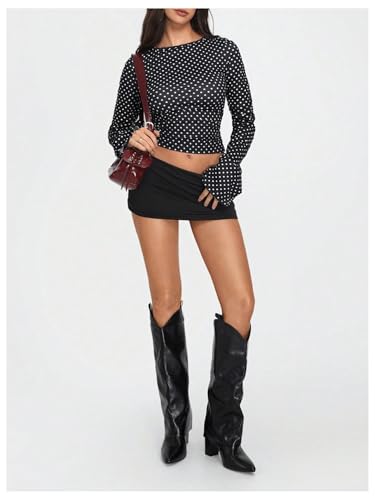 Milumia Women's Polka Dots Bell Sleeve Crop Tee Top Y2K Ruched Slim Fit Going Out T Shirt4