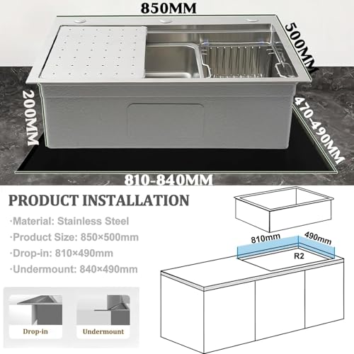 Évier de cuisine acier inoxydable 304 simple bac 60x45cm avec accessoires - 4
