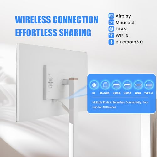 Image of 32 Inch Smart Portable TV on Wheels,FHD Touch-Screen-Monitor,Wireless RollableTV, 8G RAM,128G Storage,Built-in 6-8H Battery,Android 14,Full Swivel Rotation,Remote Control (White)