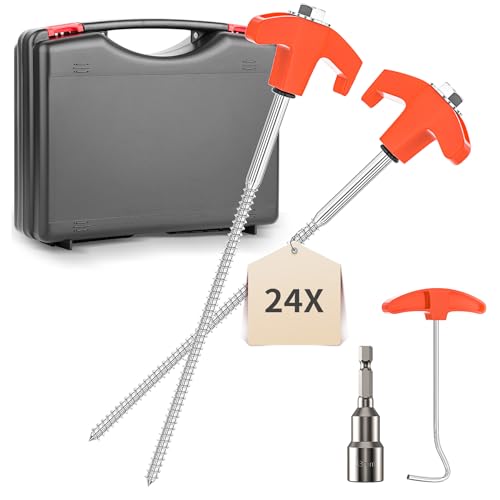 YAOBLUESEA 24 piquetas Tienda de campaña estaca de Tienda estacas Camping atornillables piquetas de Acero Camping 25CM piquetas Camping Suelo Duro taladros hexagonales y Ganchos en Forma de t Naranja