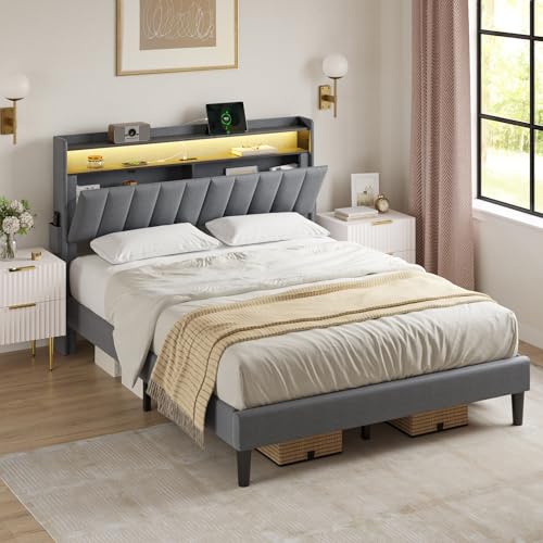 La mejor selección de Box Matrimonial los mejores 10. 49 HOMELYA Base de Cama Matrimonial con cabecera de Almacenamiento - con Luces LED 2 Salidas de CA y 2 Puertos USB - Listones de Madera Fuertes