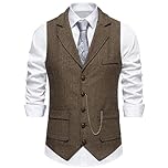 maxToonrain Classic Mens Tweed Suit Vest Casual Sleeveless Jacket Herringbone Waistcoat for Tuxedos (Classic Brown, Medium