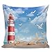 Funda de Almohada Playa Faro Estrella de mar Gaviota Cielo Azul Sunlight Funda de Cojín 45 x 45 cm Suave Fundas de Cojines Funda de Almohada Fundas de Colchón para sofá Dormitorio Oficina Coche