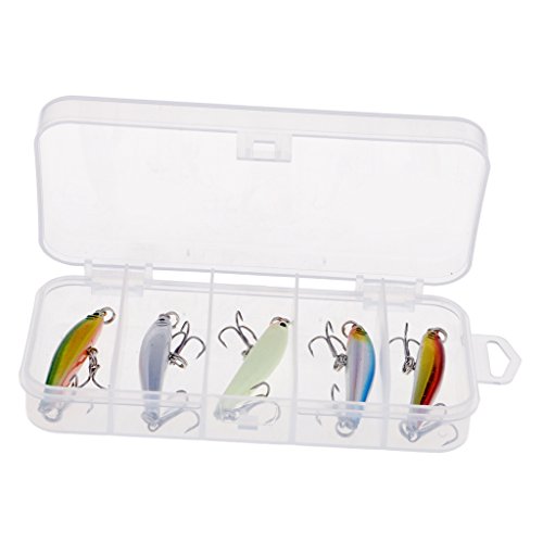 Homyl 5 peças de iscas mistas de pesca iscas minerais isca 3D olho de peixe mordaço com isca de pena