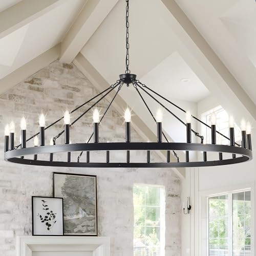 ZBMYRBZJ Large black wagon wheel chandelier 64 inch,30-Light Farmhouse wagon Wheel Chandeliers Round...