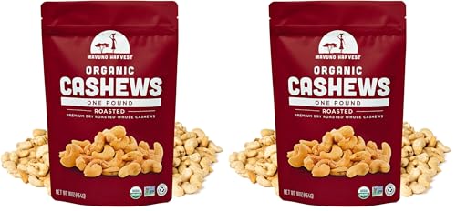 Mavuno Harvest Organic Direct Trade Premium Whole Cashews, Dry Roasted Cashews, 1 Pound (Pack of 2)