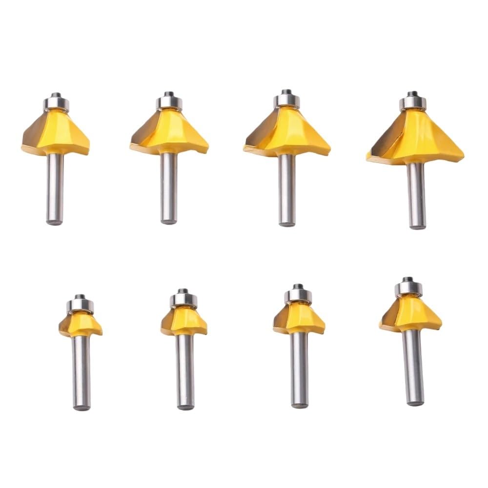 8 Pezzi Fresse Smussatura 45°, Codolo 8Mm, Rifinitura Bordi Legno | Trattamento frontale, frese per incisore