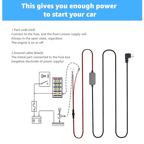 Kit de cable duro micro USB MONDGE para cámara de salpicadero de coche con adaptador 12V-24V a 5V 3