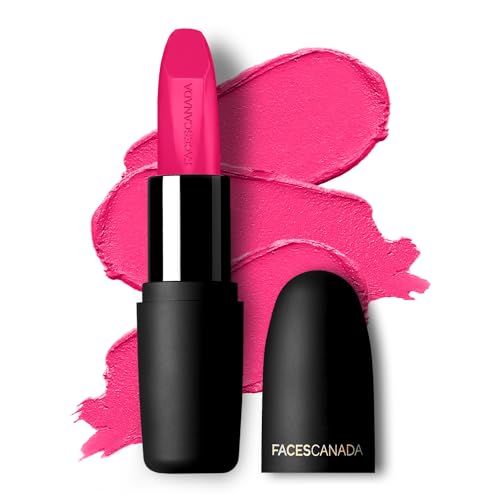 Image of Faces Canada Weightless Matte Lipstick, Enriched with Jojoba and Almond Oil, Highly pigmented, Smooth One Stroke weightless color, Keeps lips Moisturized, Pink Lip Color, Fuschia Wave , 4gm