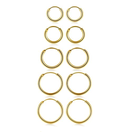 PiercingJak 5Paires Boucles d'oreilles Créoles Anneaux Acier Inoxydable Piercings Tragus Hélix Cartilage Homme Femme Cerceau Rond Clous Bijoux de Corps...