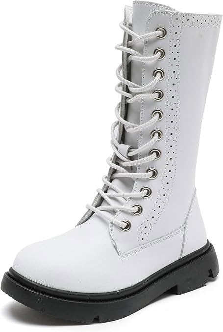 kkdom Boys Girls Waterproof Lace Up Side Zipper Mid Calf Combat Riding Boots