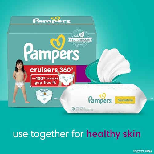 Pampers Pull On Cruisers 360° Fit Disposable Baby Diapers Size 6, 2 Months Supply (2 x 104 Count) with Sensitive Water Based Baby Wipes 12X Multi Pack Pop-Top and Refill (1008 Count) - image 9