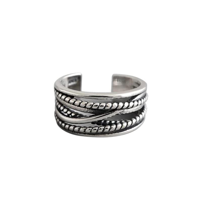 GenericS925 Sterling Silver Ring, Comfortably Adjustable And Stackable, Suitable For Men's And Women's Rings, Vintage Distressed Finger Ring