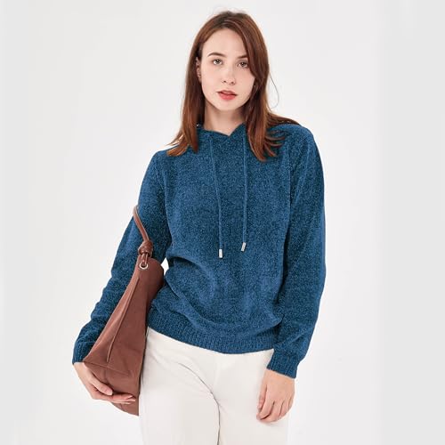 Simple&Opulence Women's Chenille Sweater Drawstring Hooded Long Sleeve Pullover Ribbed Cuff Hem Jumper Tops4