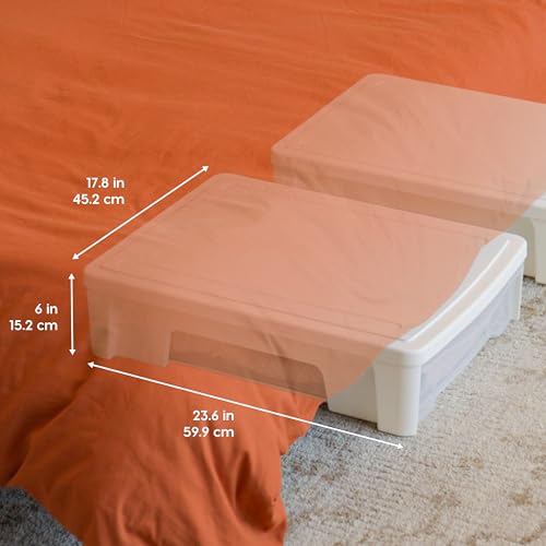 Image of IRIS USA 22 Qt Under Bed Storage, Stackable Organizer Bin Plastic Container with Sliding Drawer, 2 Pack, Multi-Purpose for Clothes, Shoes, Bedding, White
