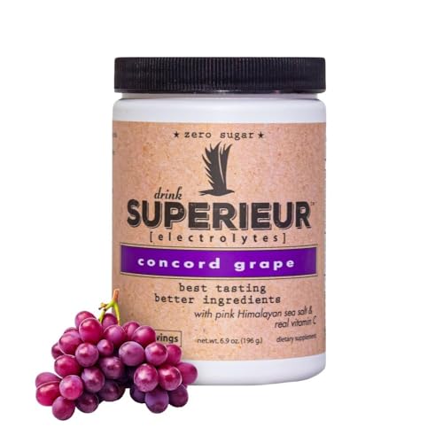Superieur Electrolytes Plant Based Electrolyte Supplement w/Sea Minerals for Hydration & RecoveryKeto Friendly Non-GMO Zero Sugar Vegan Healthy Sports Drink Powder Concord Grape (70 Servings)