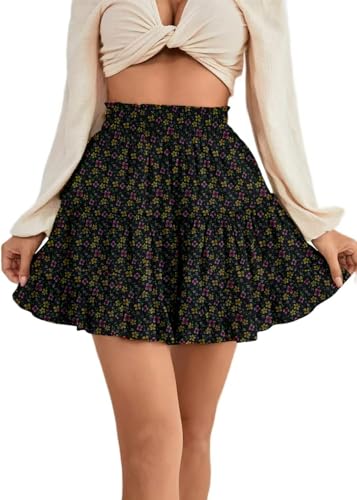 GPHY Women's Floral Ruffle Mini Skirts Cute Elastic...
