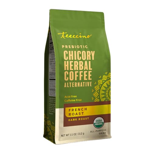 Teeccino French Roast Chicory Coffee Alternative, 11 Ounce: Ground Herbal Coffee That’s Prebiotic, Caffeine-Free & Acid-Free, Dark Roast, with Carob and Chicory, No artificial flavors