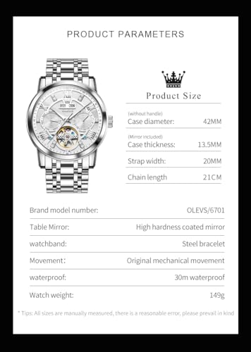 Image of OLEVS Automatic Watches for Men Self Winding Mechanical Skeleton Luxury Dress Stainless Steel Diamond Men Wrist Watches