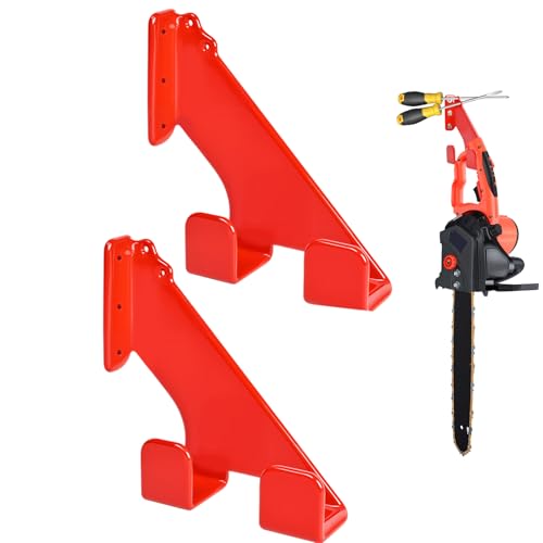 FVNANL Chainsaw Holder Wall Mount Chainsaw Hanger, Heavy Duty Chainsaw Rack Storage Hook for Garage Organizer, Durable Chainsaw Accessories and Tools for Shed Garage Organization (2 Pack, Red)