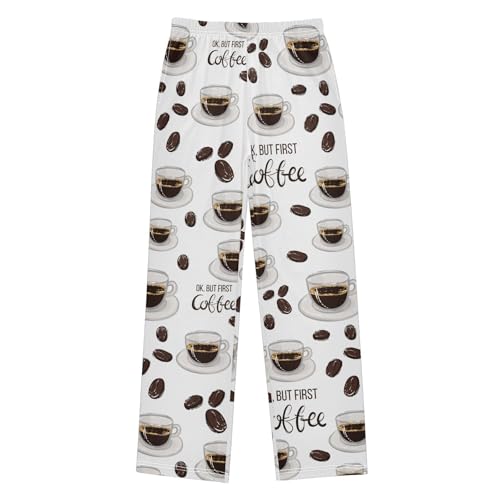 ZZXXB Black Coffee Boys Long Pants Soft Trousers Elastic Waist Kids Lounge Bottoms with Pockets S-XL