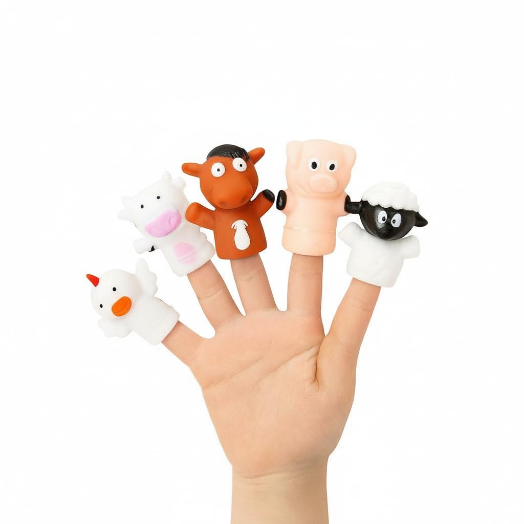 FunBlast Finger Puppets Toys for Kids – Pack of 5 Rubber Animal Puppets Toys for Toddlers, Washable Finger Puppets for Toddlers, Colorful Storytelling Puppet Toy Kids – Random Design (Farm Animal)-image-11