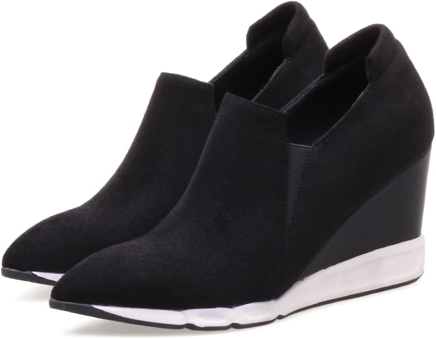 KiutSymo Womens Ankle Wedge High Heels Loafer Shoes Suede Dress Pumps Shoes