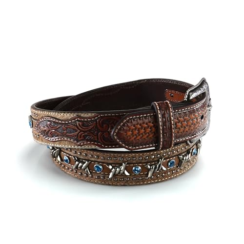 ARIAT Men's Blue Crystal Barbed Center Western Belt, Brown, 36