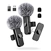 Ponovo Lavalier Microphone for USB C Android Phone, Wireless Mini Lapel Mic Compatible with iPhone 15 (USB-C), Dual Clip on Lav Mic Lasting 12H for Video Recording YouTube Vlog Tiktok Livestream