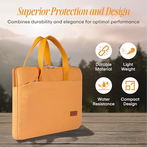 Image of Protecta Grace Office Laptop Messenger Bag for Men and Women Canvas Look Laptop Briefcase Water Repellent Padded Laptop Messenger Sleeve Bag 15.6 Inch Ideal for Office & Work in Color Yellow