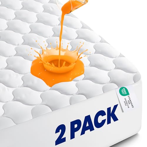 Utopia Bedding 2 Pack Waterproof Mattress Protector, Twin Mattress Pad, Quilted Fitted Cover Stretches up to 16 Inches Deep (White)