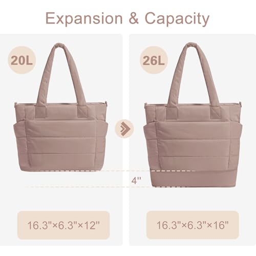 Image of Puffer Tote Bag for Women Quilted Nurse Bag Lightweight Work Bag for Teacher Travel Handbag with Multiple Pockets