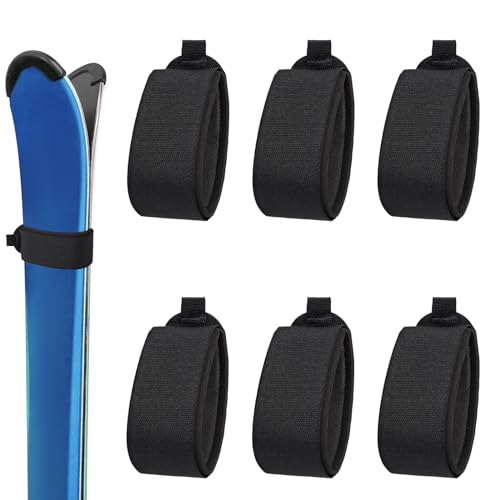 BOXOB 6pcs Sangles Fixation Skis, 48,4x5,4cm Bandoulières Ski avec Coussinets Protection Réglables Ruban Fixation Skis Attache Ski Rangement pour Planches Ski Sports d'hiver Accessoires (Noir)