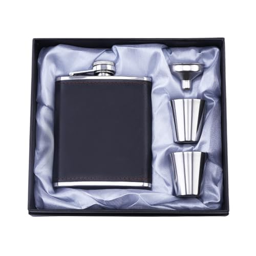 GMMH Set Fiaschetta In Acciaio Inox 240 Ml Con Chiusura A Vite E Rivestimento In Similpelle - 4