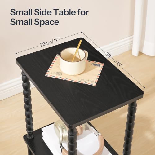 Image of HOOBRO End Table, 2-Tier Small Side Table with Spindle Legs, Nightstand with Storage Shelves, Sofa Side Table, for Small Space, Living Room, Bedroom, Black BK189BZ01