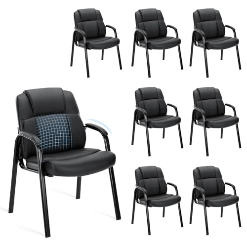 OLIXIS Waiting Room Reception Chairs Set of 8, Leather Office Desk Guest Stationary Side Chair with Padded Arms for Home Conference Lobby Area Meeting Church Medical Clinic Elderly Student