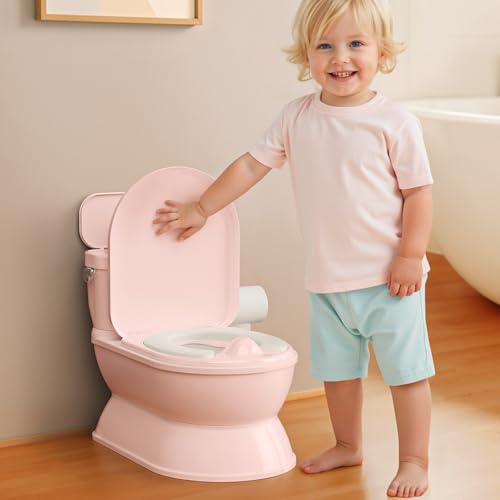 Image of CheerTry 2-in-1 Toddler Potty Training Toilet - Larger Potty Chair & Detachable Training Seat for Boys & Girls Ages 1-3 with Flushing Sound, Wipes Storage, Toilet Paper Holder