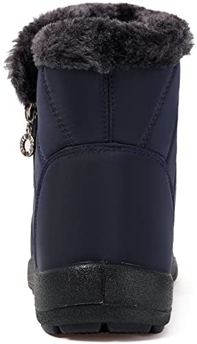 Image of Eagsouni Snow Boots Womens Winter Ankle Boots Ladies Warm Fur Lined Booties Thickening Shoes Zip Flat Sneakers Outdoor Booties