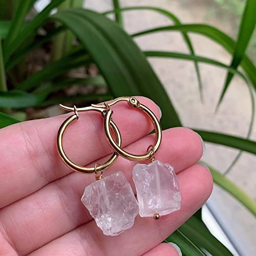 天然水晶イヤリング スチールフープ 岩石 鉱物 蛍石 水晶石 振り子 紫水晶 ドロップイヤリング,クリアクォーツ
