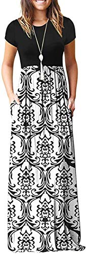 Image of EUOVMY Women's Short Sleeve Loose Plain Maxi Dresses Casual Vacation Long Dresses with Pockets