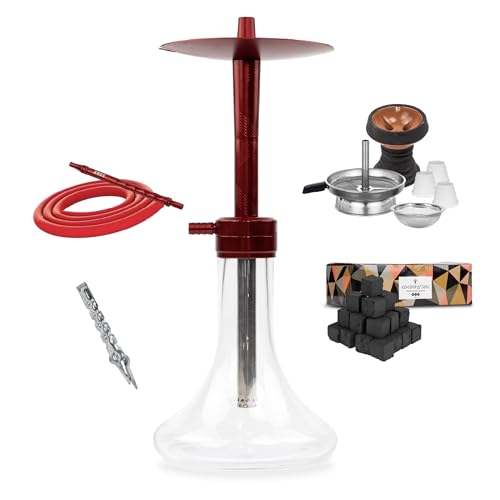 Mr. Eds E29 Rojo Shisha 44 cm | Cachimba con Blow-Off, Cazoleta + Gestor, 1kg Carbón Cocobration, Pinza, 3 Juntas, Manguera Silicona y Boquilla
