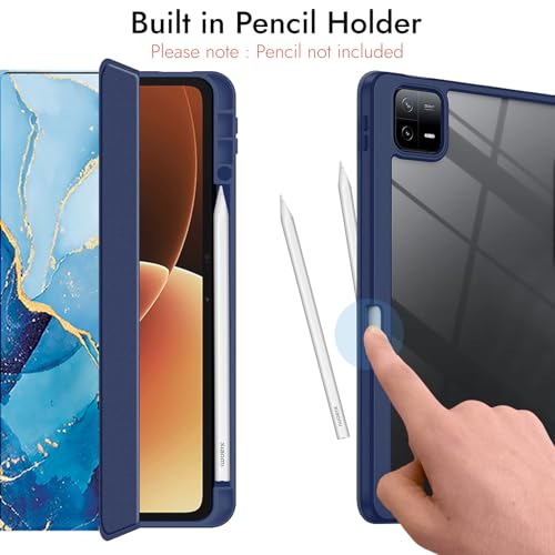 Image of Robustrion Cover for Xiaomi Pad 8 /8 Pro / 7 /7 Pro Cover Case 11.2 inch, Hybrid Flip Cover with [Transparent Back] and [Pencil Holder] for Xiaomi Mi Pad 7 /8 Cover [Auto Sleep Wake] - Marble Blue