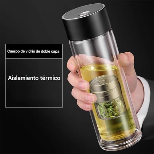 Botella de agua con filtro e infusor: termo para té de vidrio 400ml de doble capa 6