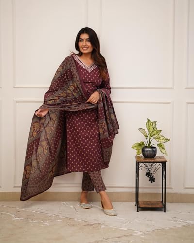 Fabnex Cotton Blend Regular Women Kurta Set (K-92-Maroon-S_Maroon