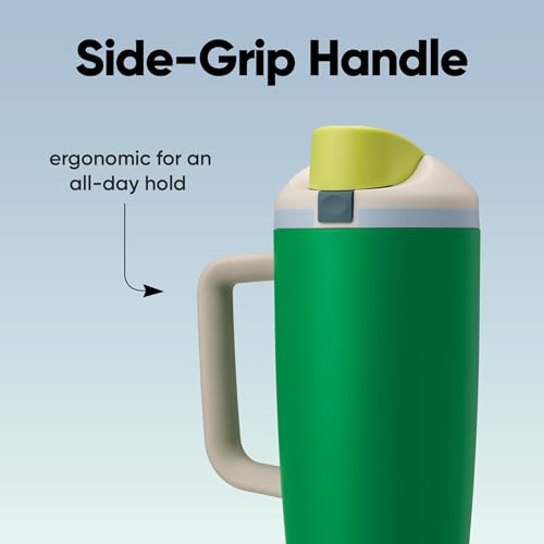 Image of Owala FreeSip Tumbler Insulated Stainless Steel Water Bottle with Built-in Straw and Side Handle, For Travel, Work, School, and Sports, 40oz, BPA Free, Leak Proof, Putting Green