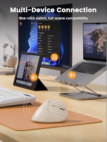 Image of SABLUTE Ergonomic Mouse, Rechargeable Wireless Vertical Mouse with 4 Adjustable DPI Options, Dual-Device Connectvity for Computer /PC /Laptop,Bluetooth Mouse for Window,Mac OS,Beige