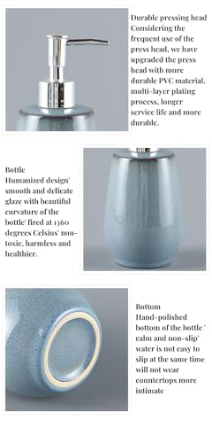 Kitchen Decor and Accessories,Pump Bottle Dispenser Vintage Aesthetic Ceramic Kiln-Changed Liquid Soap Dispenser Lotion Dispenser with Pump Modern Farmhouse Decor Blue Bathroom Kitchen Decor Kiln-Ch4