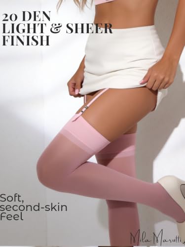 Image of Mila Marutti Sheer Thigh High Stockings for Garter Belts | 20 Denier Lingerie Stockings | Garter Set Nylons Multiple Colors