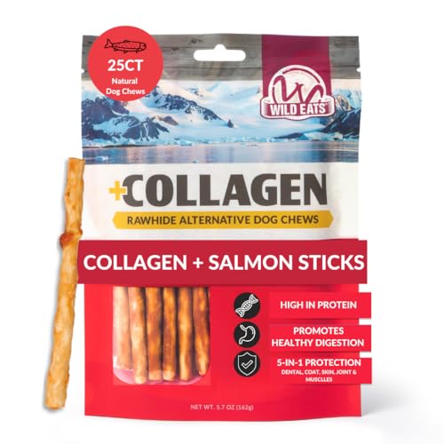 Wild Eats Real Salmon Collagen Bully Sticks for Dogs 25 Pack Long Lasting