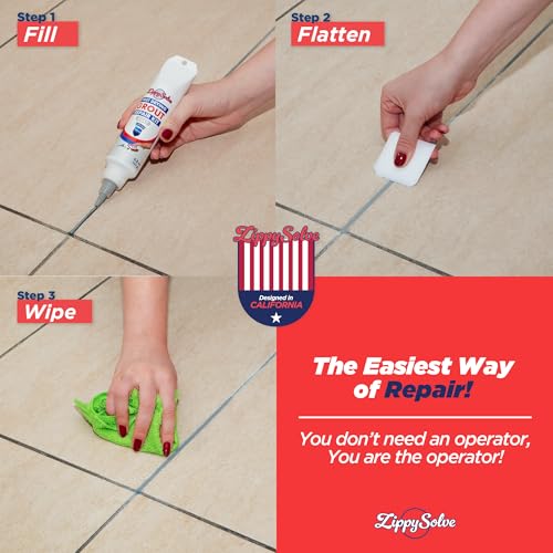 Image of ZippySolve Tile Grout, Repair Kit, 2 Pack Grout Filler, Restore & Renew Tile Joints Line, Fast Drying Tile Grout Paint Squeeze Tube for Bathroom Shower Kitchen Floor, Waterproof (17.6 oz, Grey)